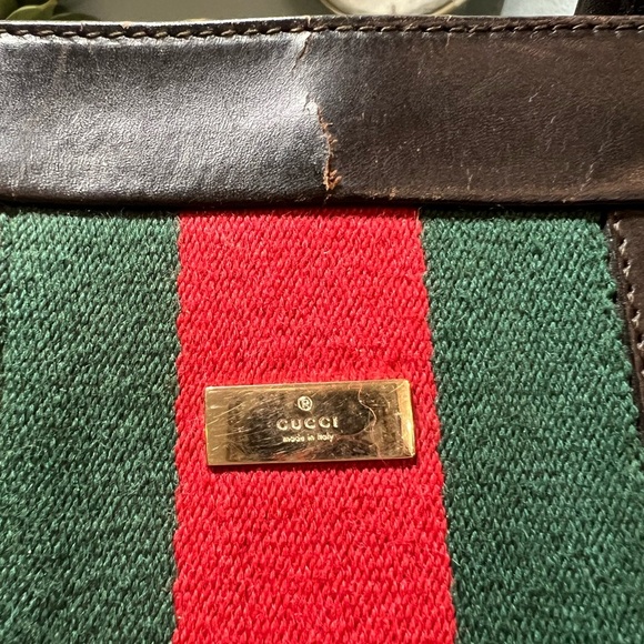 GUCCI Web Sherry Line Tote Bag Canvas Leather Purse- 💎Authenticated 💎 - Picture 4 of 16